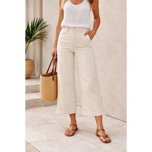 OAT NY High Waist Wide Leg Crop Pants Cream Beige NWT Size 32